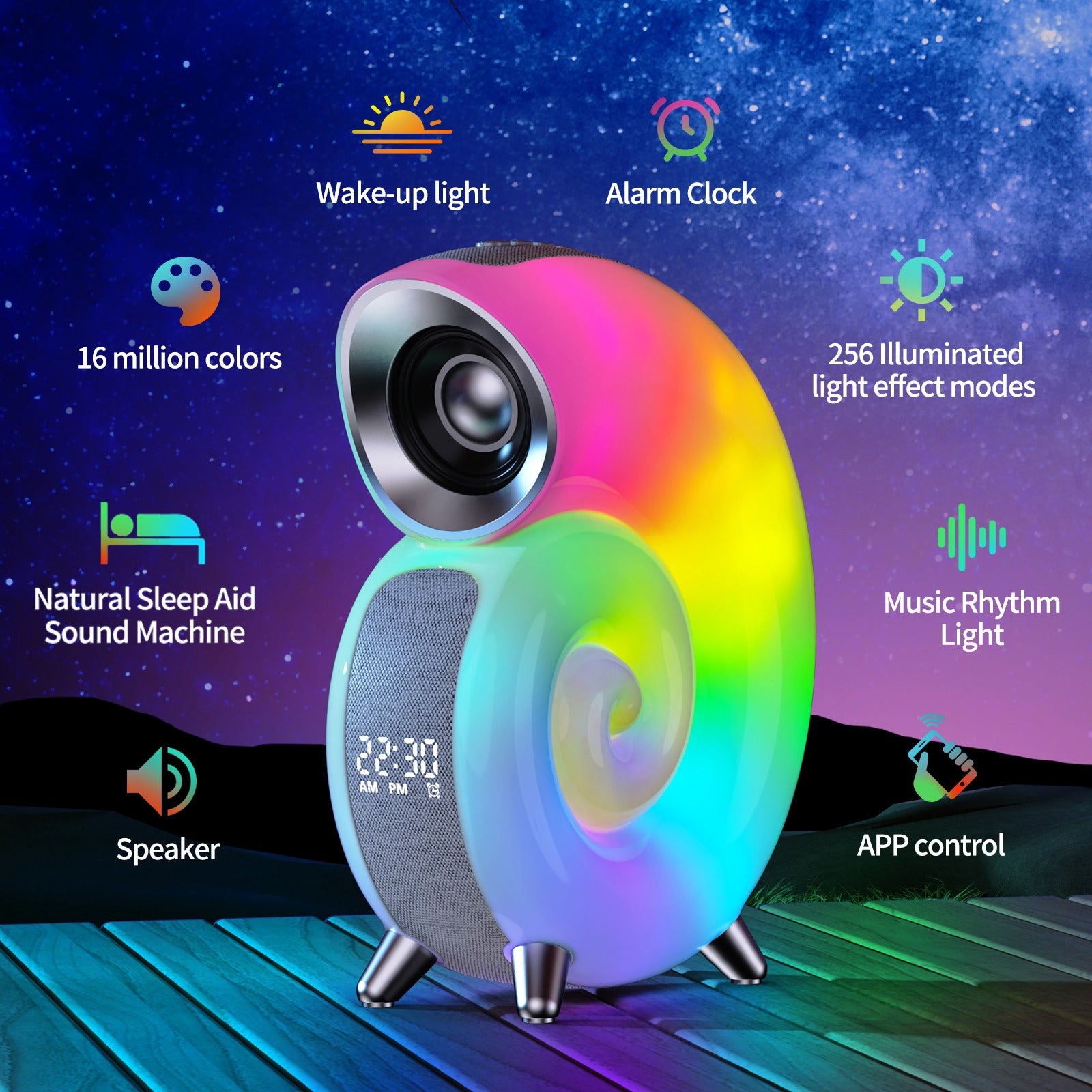 Smart 5 in 1 RGB Bluetooth Speaker with Alarm Clock (Without Battery)